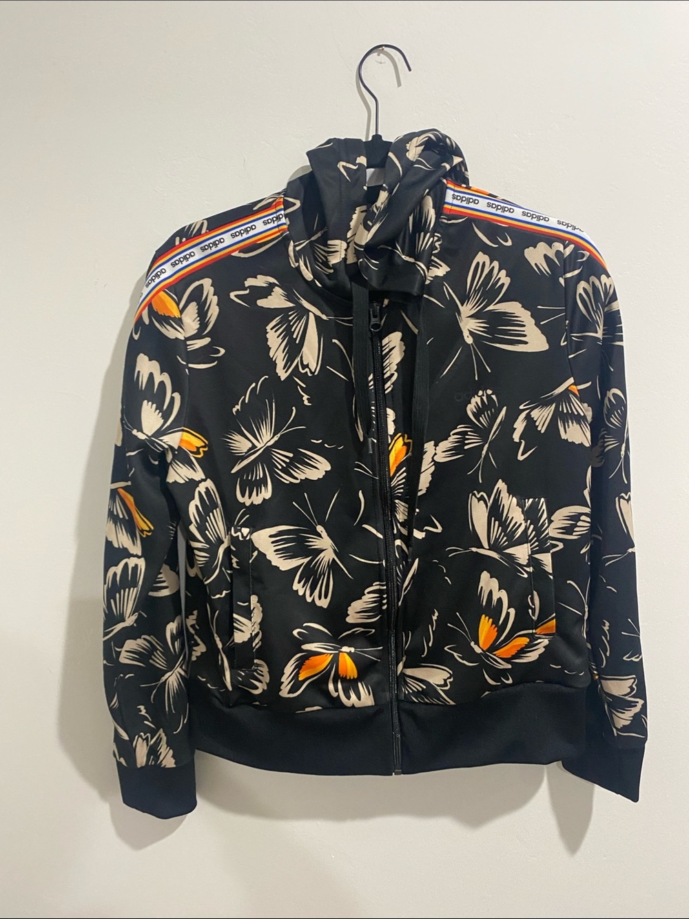 adidas x Farm Rio Black Butterfly-Print Zip Hoodie with Orange Accents